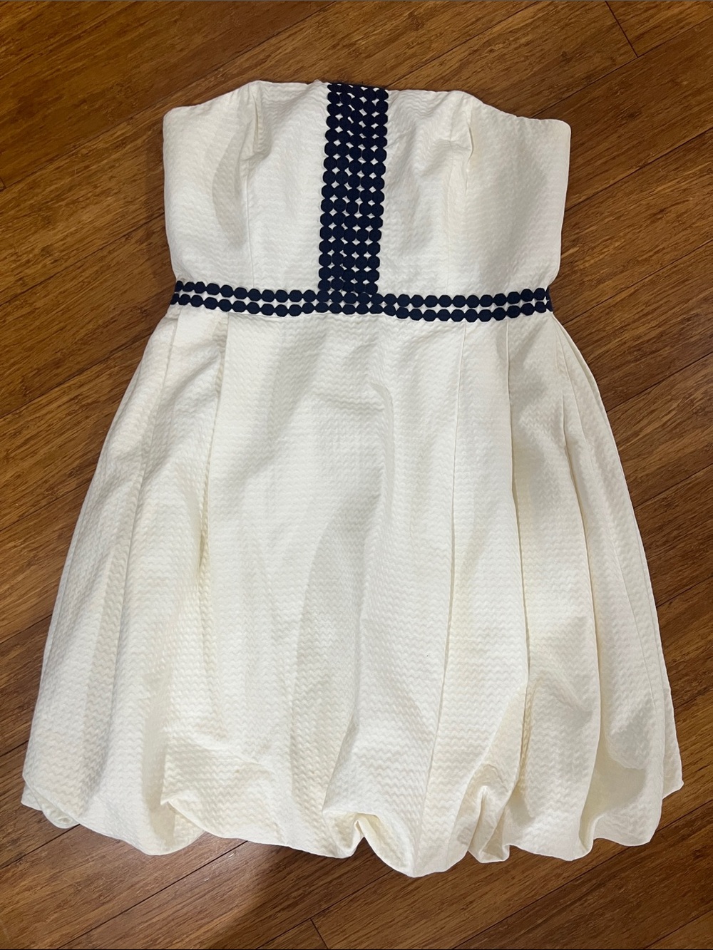 Lilly Pulitzer Cream Strapless Bubble Dress with Navy Trim
